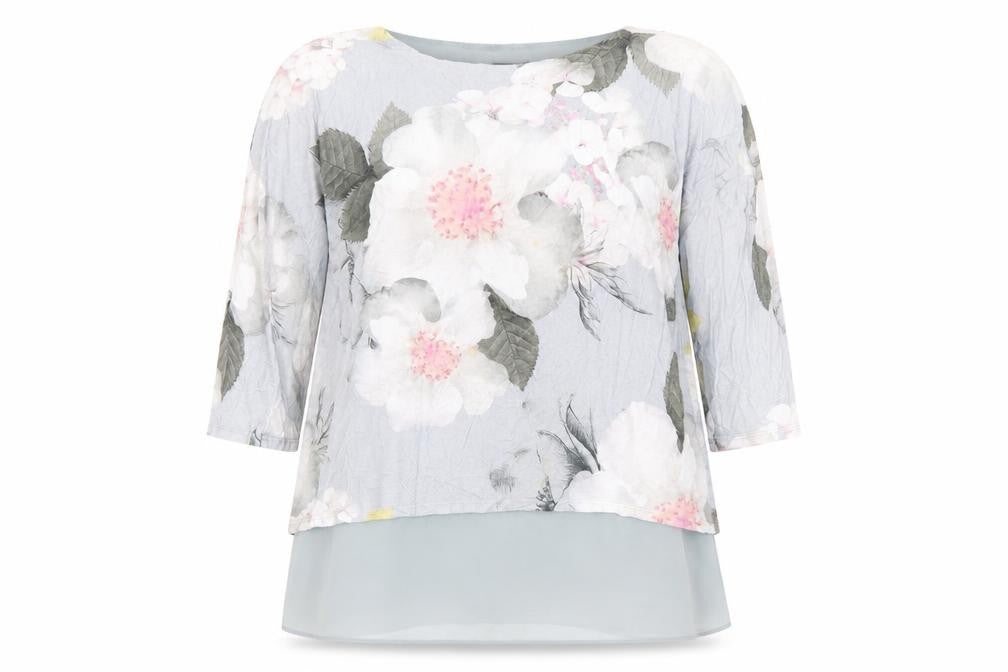 Phase Eight Womens Grey Floral Polyester Basic Blouse Size 12 Round Neck