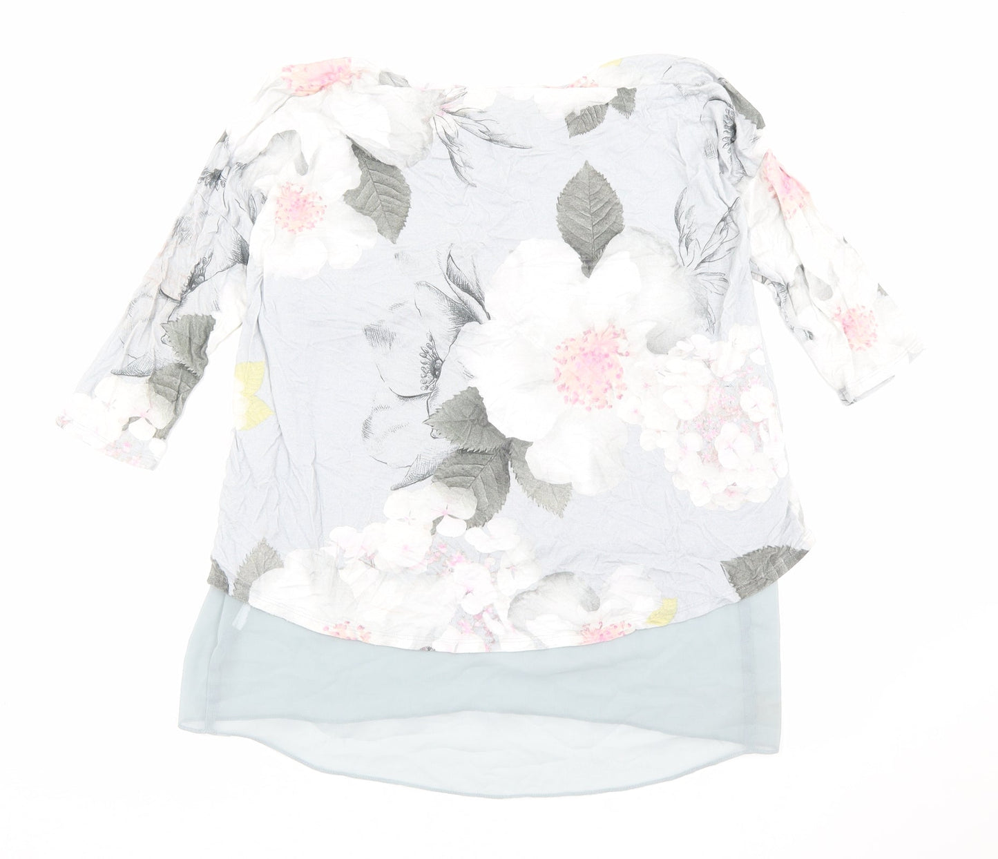 Phase Eight Womens Grey Floral Polyester Basic Blouse Size 12 Round Neck