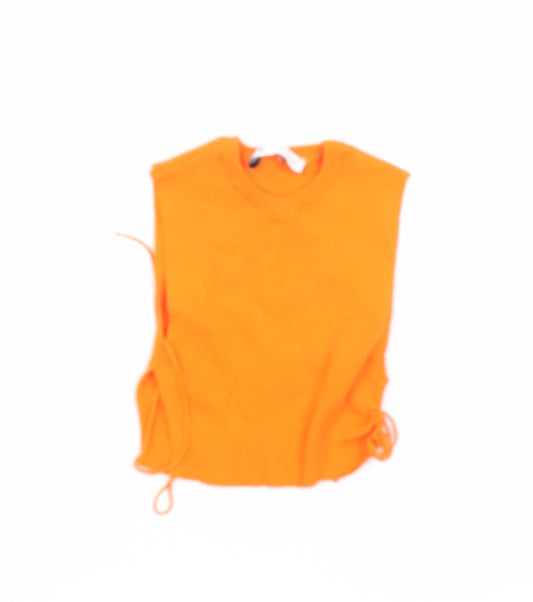 Zara Womens Orange Cotton Basic Tank Size XS Round Neck