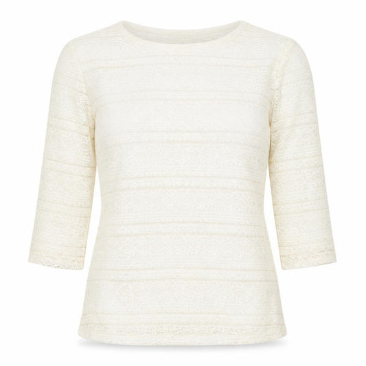 River Island Womens Ivory Geometric Polyamide Basic Blouse Size 10 Round Neck - Lace