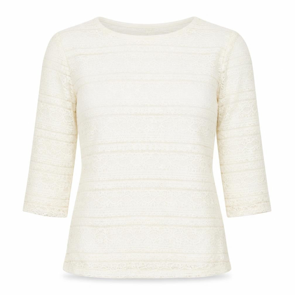 River Island Womens Ivory Geometric Polyamide Basic Blouse Size 10 Round Neck - Lace