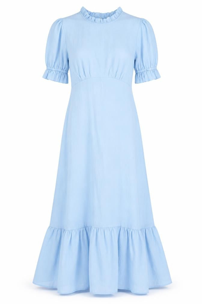 Finery Womens Blue Polyester Maxi Size 10 Round Neck Button