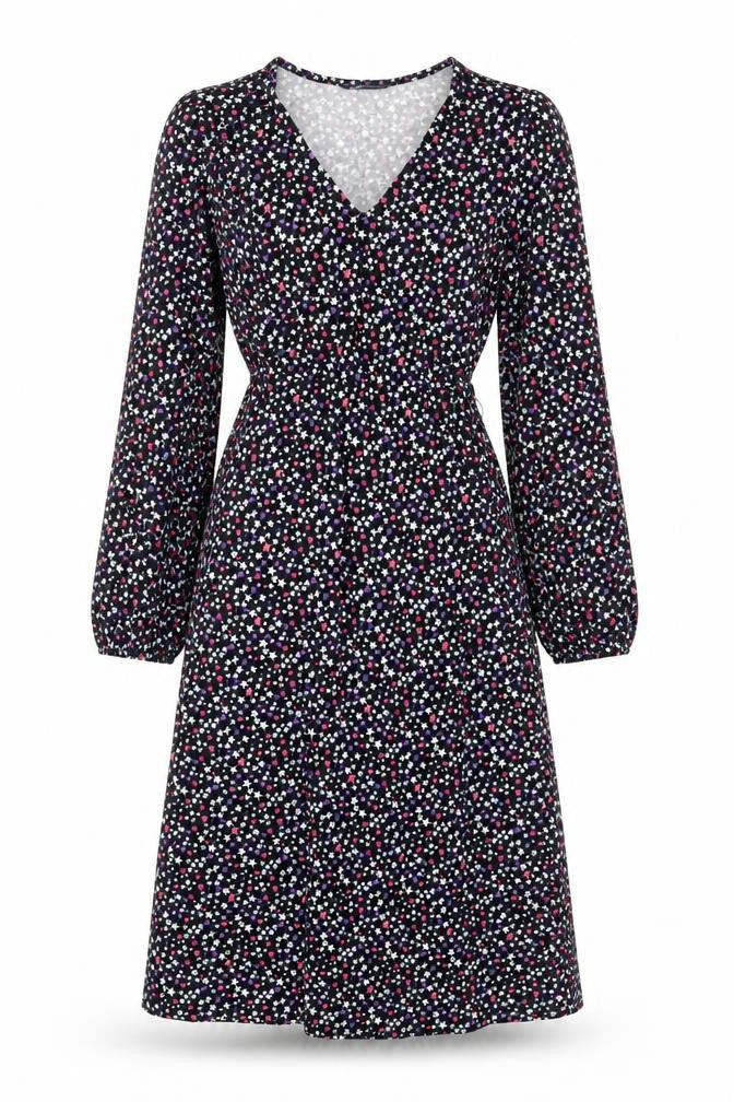 Marks & Spencer Womens Black Geometric Viscose A-Line Size 8 V-Neck Tie