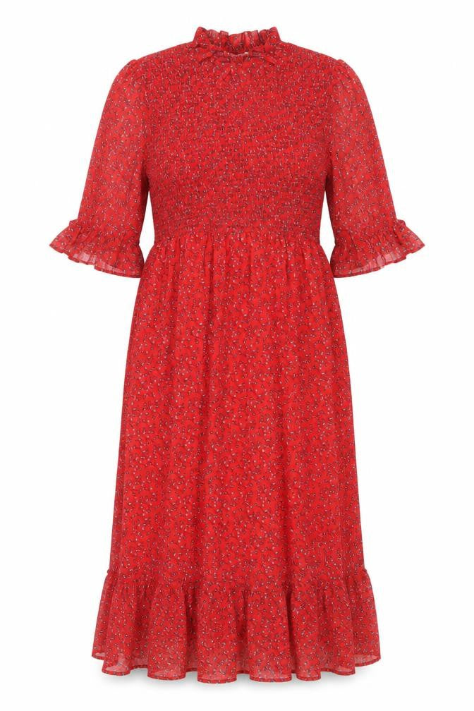 Finery Womens Red Floral Polyester Maxi Size 18 Mock Neck Pullover