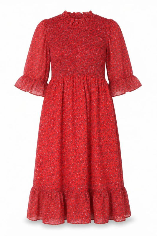 Finery Womens Red Floral Polyester Maxi Size 16 Mock Neck Pullover