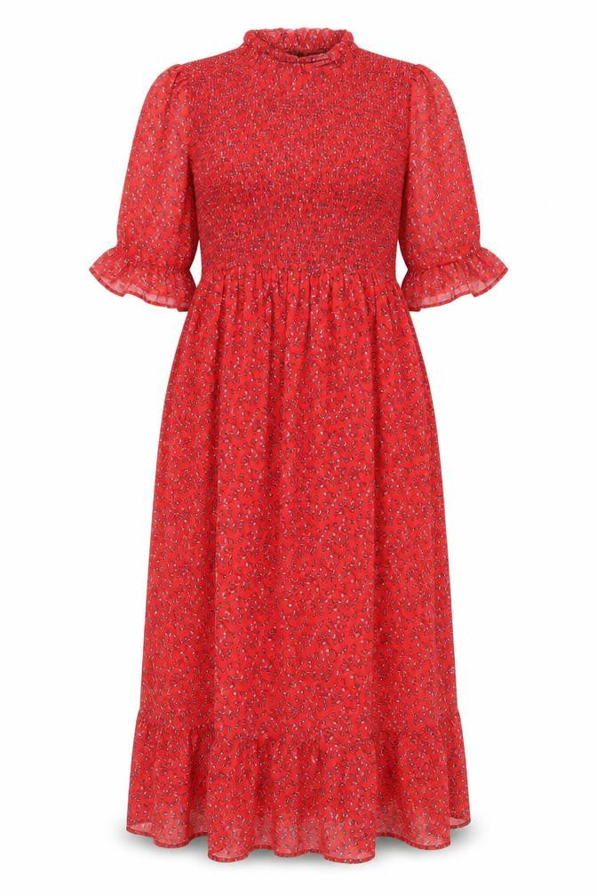 Finery Womens Red Floral Polyester Maxi Size 16 Mock Neck Pullover