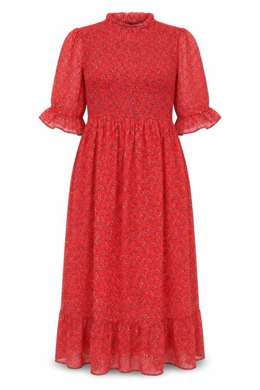 Finery Womens Red Floral Polyester Maxi Size 16 Mock Neck Pullover