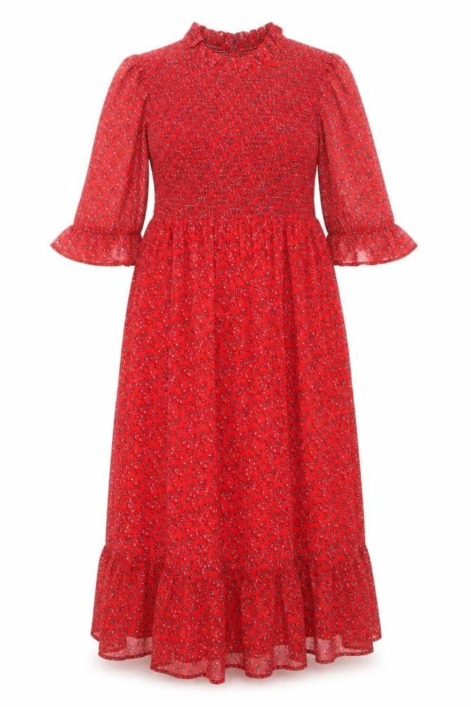 Finery Womens Red Floral Polyester Maxi Size 16 Mock Neck Pullover