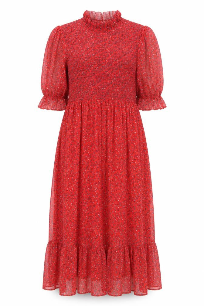 Finery Womens Red Floral Polyester Maxi Size 16 Mock Neck Pullover