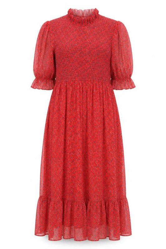 Finery Womens Red Floral Polyester Maxi Size 16 Mock Neck Pullover