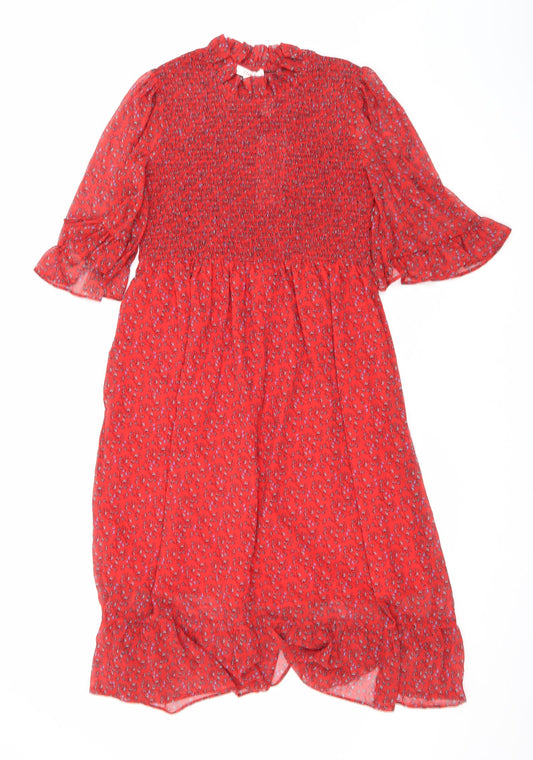 Finery Womens Red Floral Polyester Maxi Size 16 Mock Neck Pullover