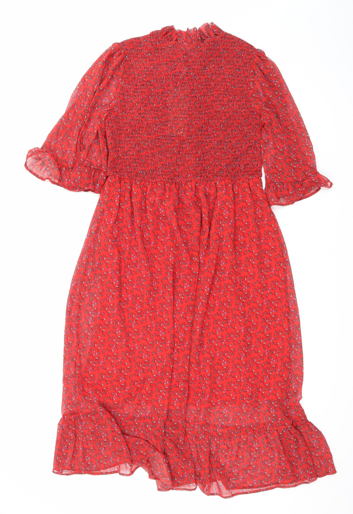 Finery Womens Red Floral Polyester Maxi Size 16 Mock Neck Pullover