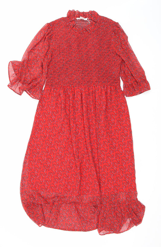 Finery Womens Red Floral Polyester Maxi Size 16 Mock Neck Pullover