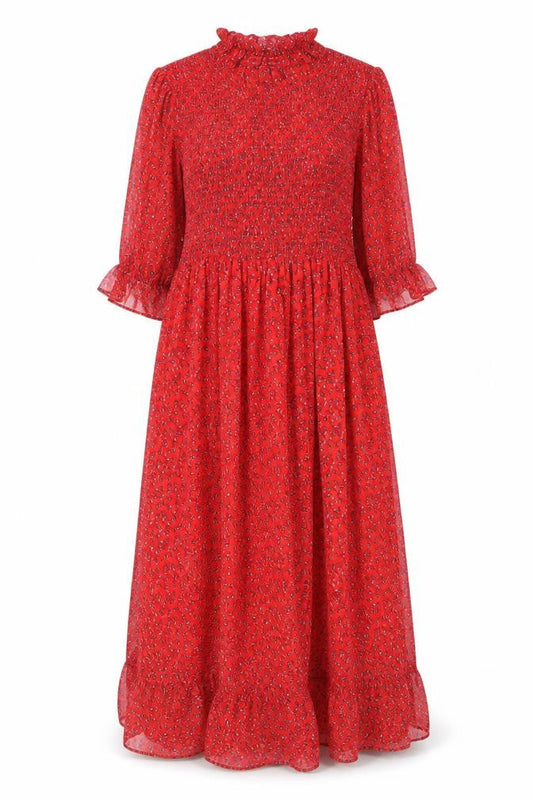 Finery Womens Red Floral Polyester Maxi Size 16 Mock Neck Pullover