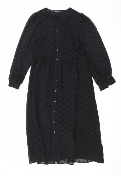Marks & Spencer Womens Black Geometric Polyester Maxi Size 8 Round Neck Button - Star print