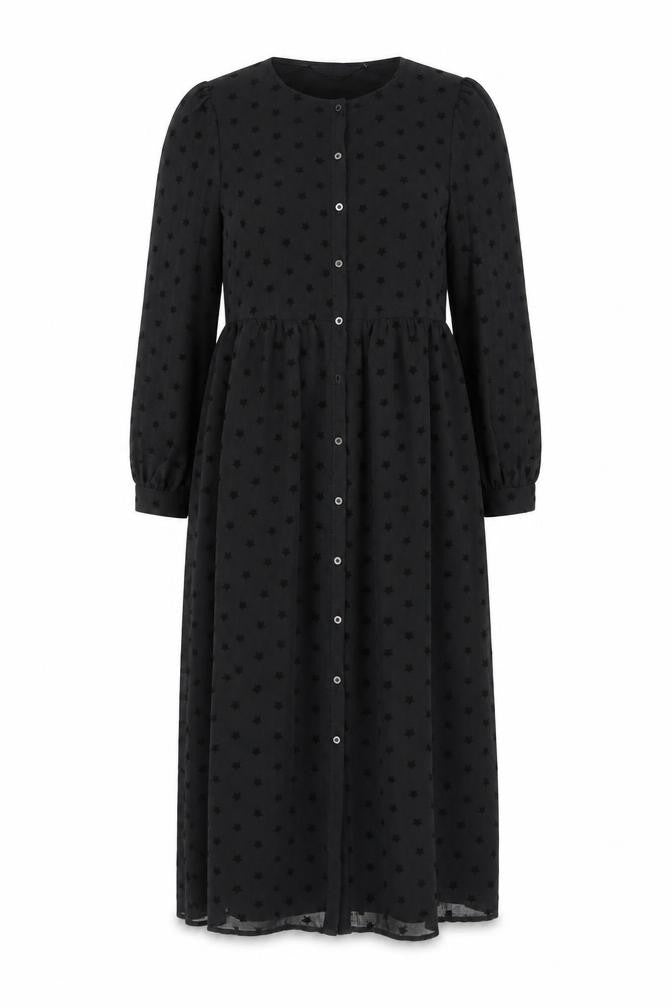 Marks & Spencer Womens Black Geometric Polyester Maxi Size 8 Round Neck Button - Star print