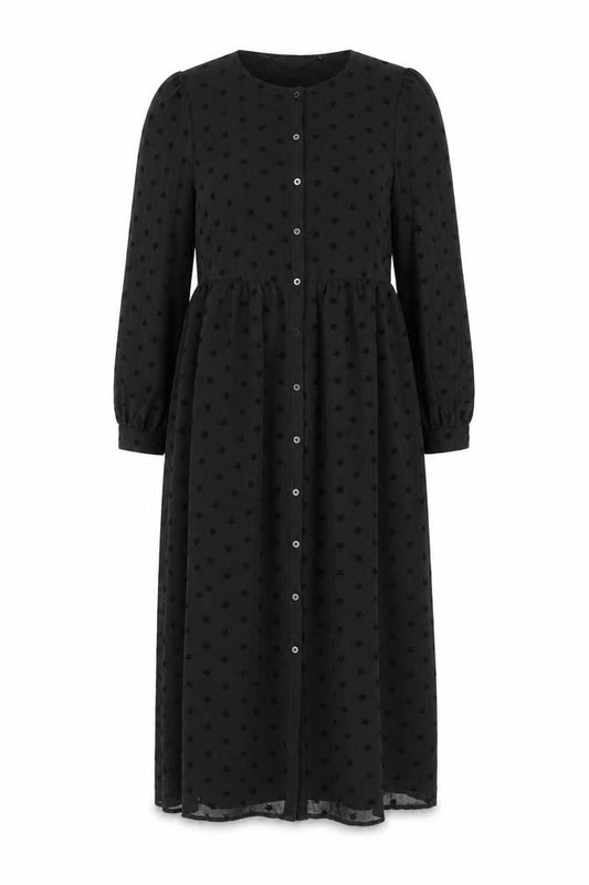 Marks & Spencer Womens Black Geometric Polyester Maxi Size 8 Round Neck Button - Star print