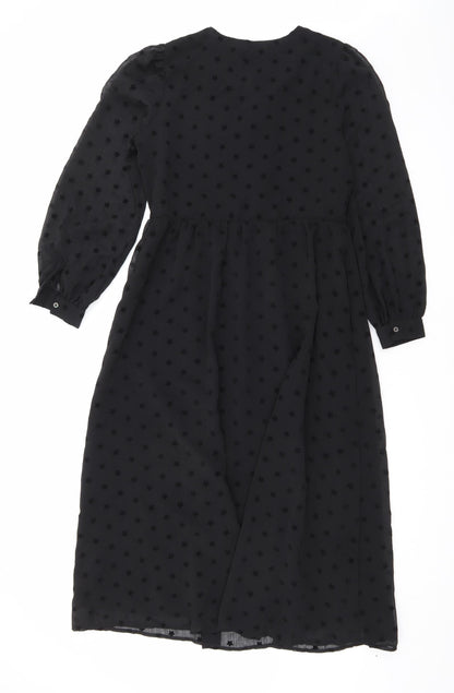 Marks & Spencer Womens Black Geometric Polyester Maxi Size 8 Round Neck Button - Star print