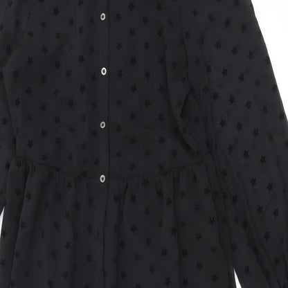 Marks & Spencer Womens Black Geometric Polyester Maxi Size 8 Round Neck Button - Star print