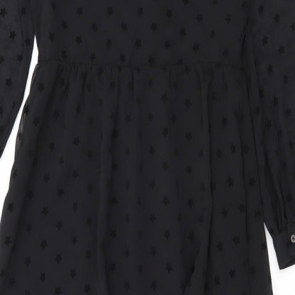 Marks & Spencer Womens Black Geometric Polyester Maxi Size 8 Round Neck Button - Star print