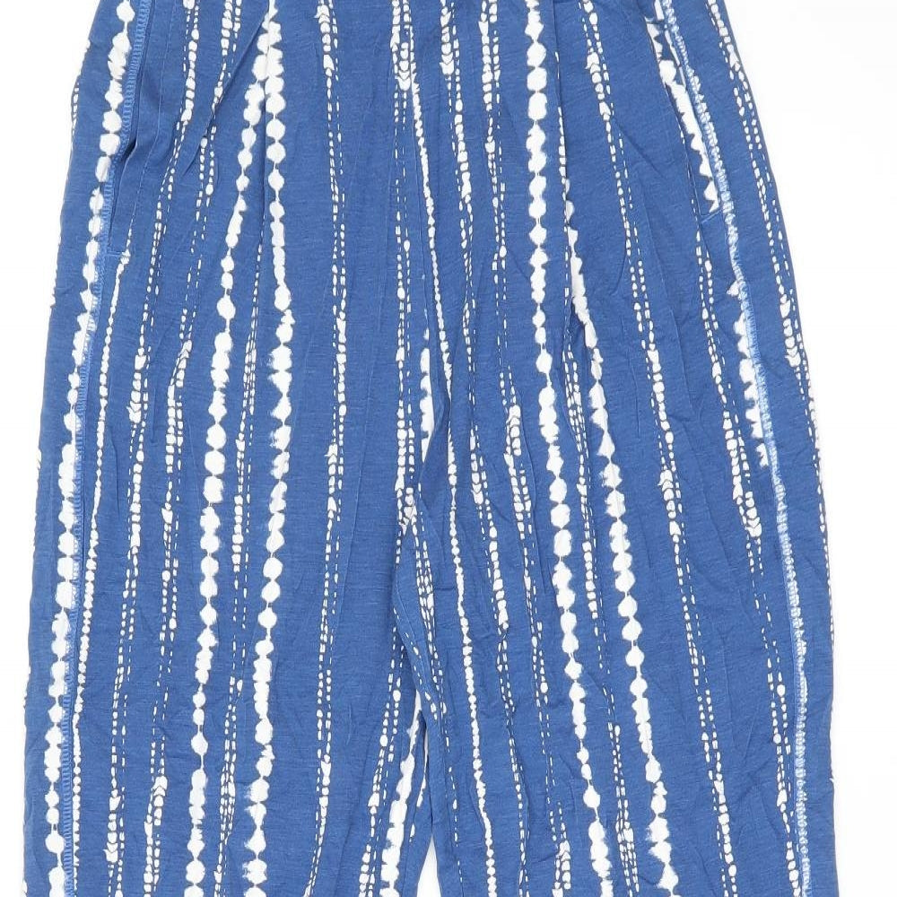 Marks and Spencer Womens Blue Geometric Viscose Trousers Size 8 L26 in Regular
