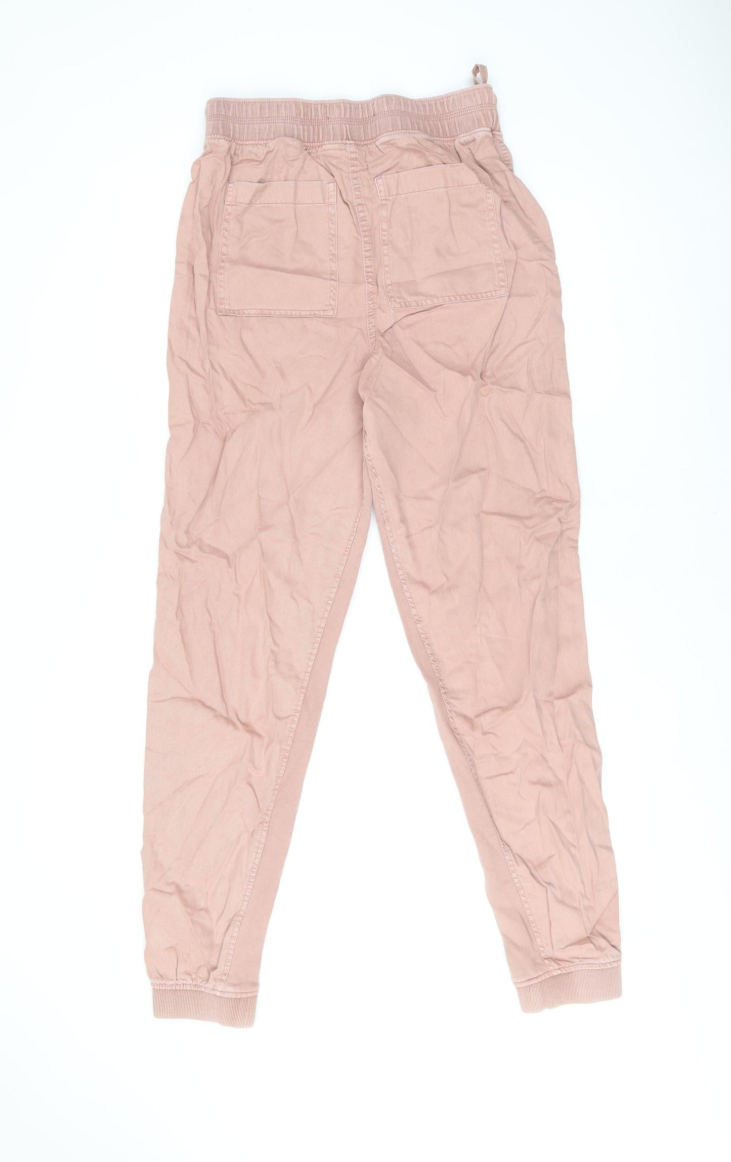 Marks and Spencer Womens Pink Lyocell Trousers Size 8 L29.5 in Regular Drawstring