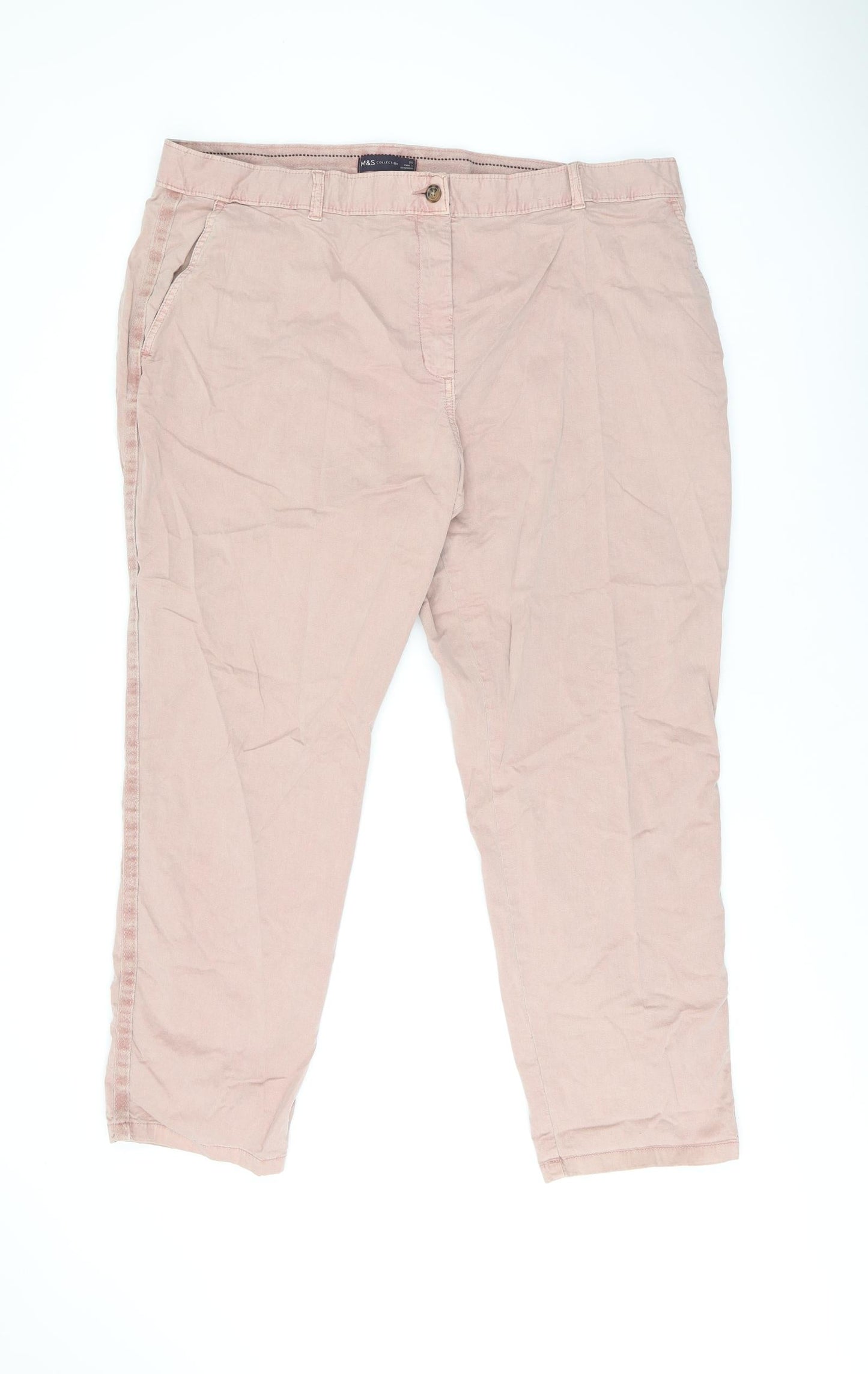 Marks and Spencer Womens Pink Cotton Chino Trousers Size 20 L28 in Regular Zip