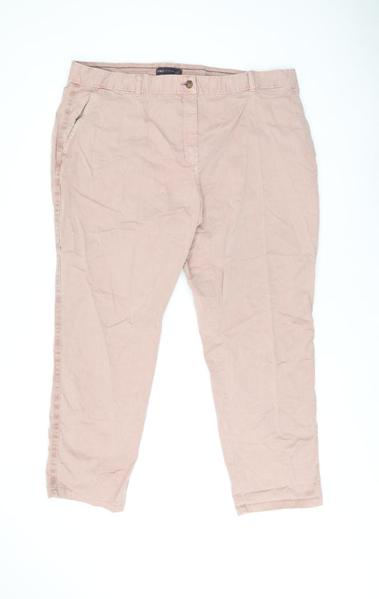 Marks and Spencer Womens Pink Cotton Chino Trousers Size 20 L28 in Regular Zip