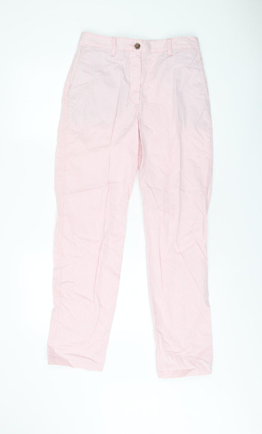 Marks and Spencer Womens Pink Striped Cotton Chino Trousers Size 8 L29 in Regular Zip