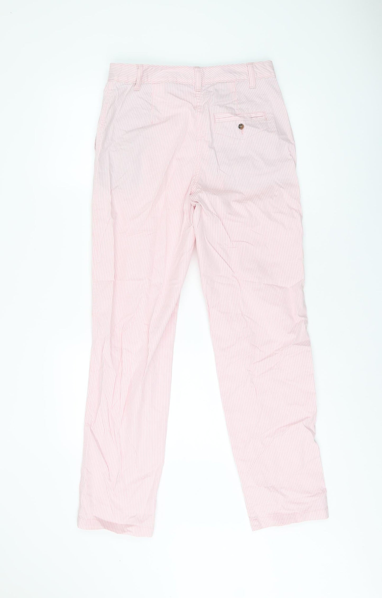 Marks and Spencer Womens Pink Striped Cotton Chino Trousers Size 8 L29 in Regular Zip
