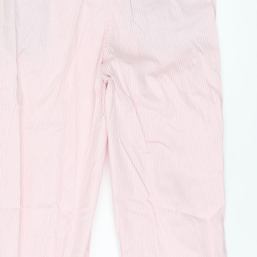 Marks and Spencer Womens Pink Striped Cotton Chino Trousers Size 8 L29 in Regular Zip