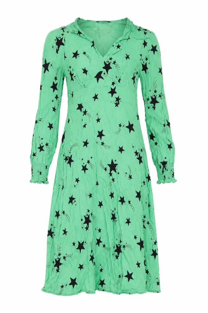 Marks & Spencer Womens Green Geometric Viscose A-Line Size 8 V-Neck Zip - Star Print