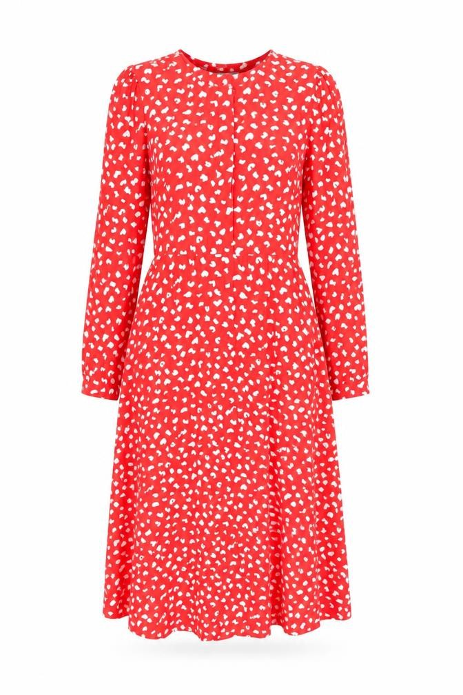 Finery Womens Red Geometric Viscose A-Line Size 10 Round Neck Zip