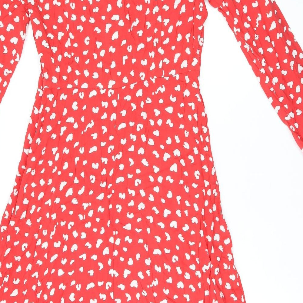 Finery Womens Red Geometric Viscose A-Line Size 10 Round Neck Zip