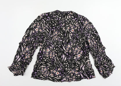 Marks & Spencer Womens Black Geometric Viscose Basic Blouse Size 10 Round Neck