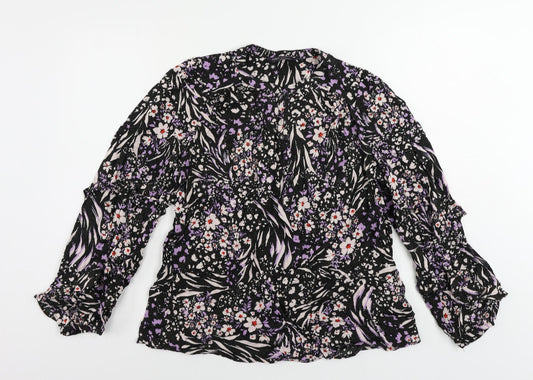 Marks and Spencer Womens Black Geometric Viscose Basic Blouse Size 10 Round Neck