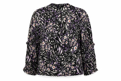Marks & Spencer Womens Black Geometric Viscose Basic Blouse Size 10 Round Neck