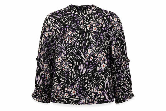 Marks and Spencer Womens Black Geometric Viscose Basic Blouse Size 10 Round Neck