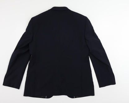 Back view of Autograph men’s blue wool jacket suit jacket, size 42, regular