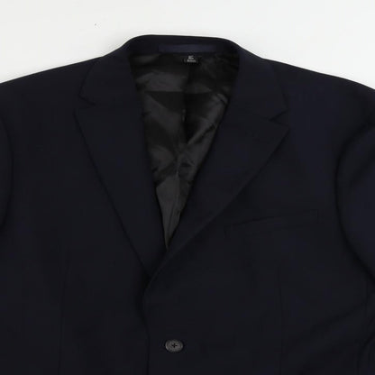 Close-up detail of Autograph men’s blue wool jacket suit jacket, size 42, regular