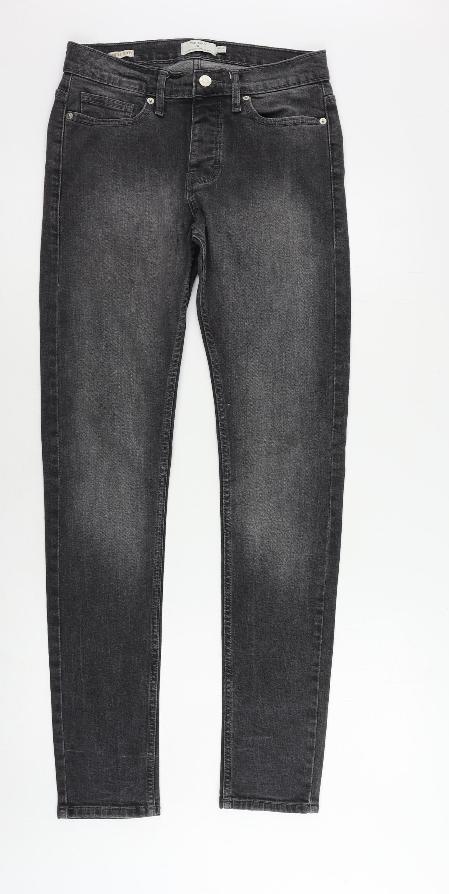 Topman Mens Grey Cotton Skinny Jeans Size 28 in L32 in Regular Button