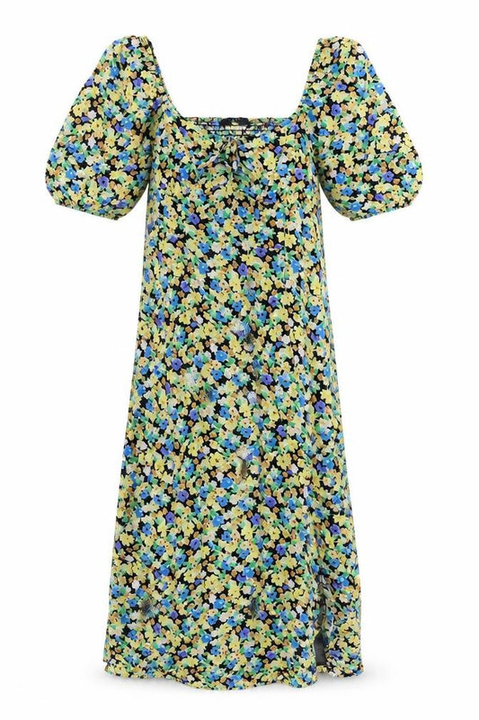 Marks and Spencer Womens Multicoloured Floral Viscose A-Line Size 8 V-Neck Zip - Shirred Back