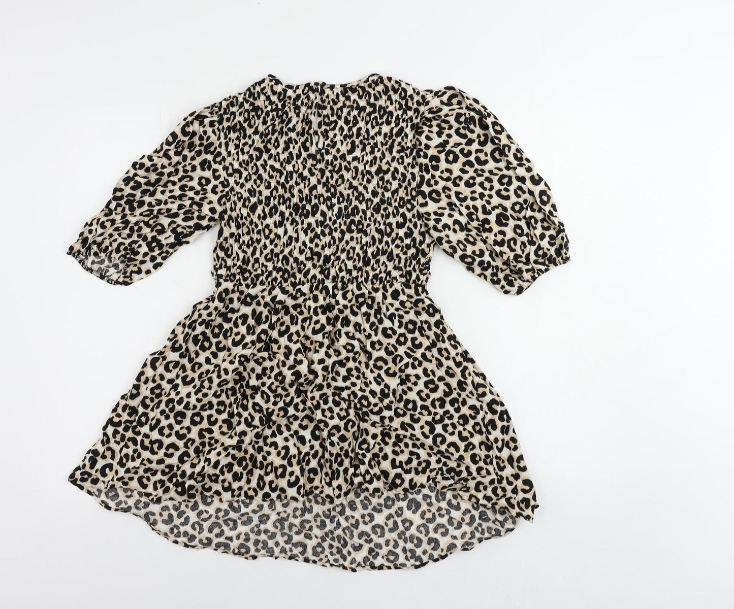 Marks and Spencer Womens Black Animal Print Viscose Basic Blouse Size 8 Round Neck - Elastic Waist