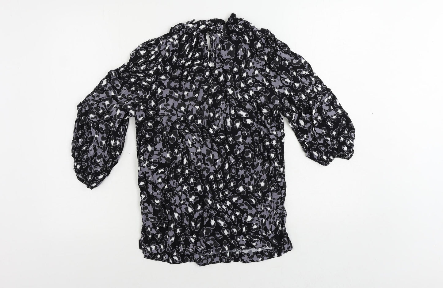 Marks and Spencer Womens Black Animal Print Viscose Basic Blouse Size 8 Mock Neck
