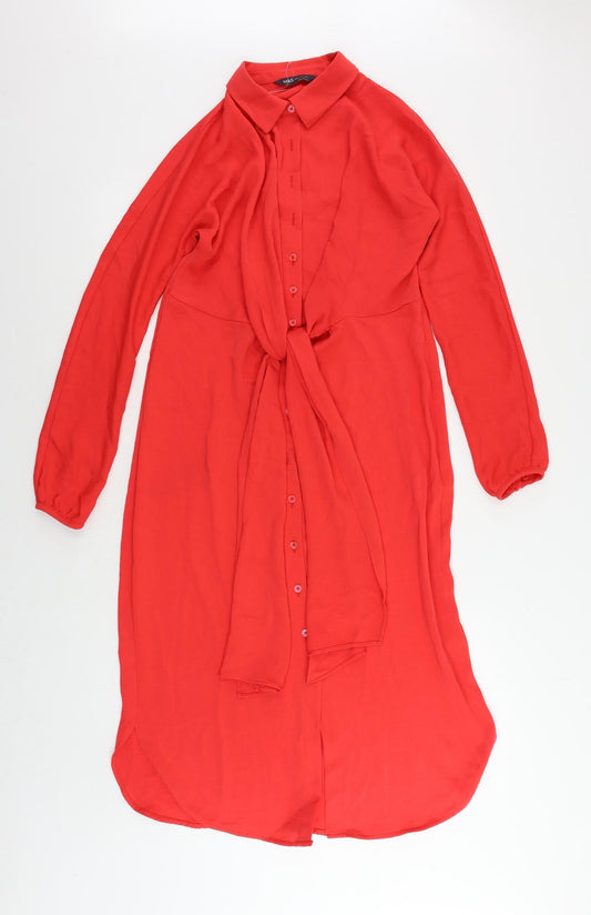 Marks and Spencer Womens Red Polyester Shirt Dress Size 6 Collared Button