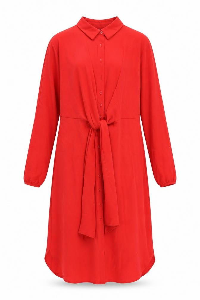 Marks & Spencer Womens Red Polyester Shirt Dress Size 6 Collared Button