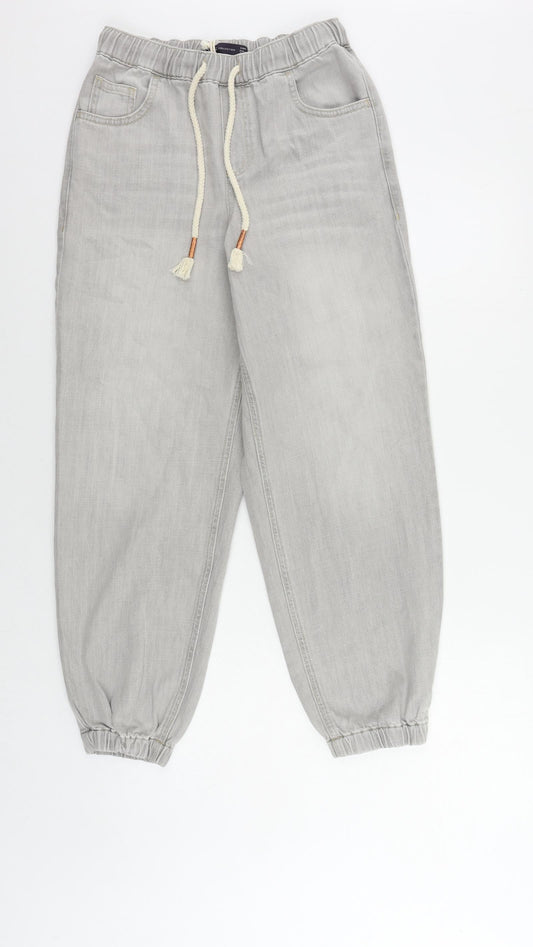 Marks and Spencer Womens Grey Cotton Jogger Trousers Size 6 L25 in Regular Drawstring