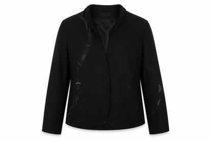 Nitya Womens Black Jacket Blazer Size 10 Button - Embroidered