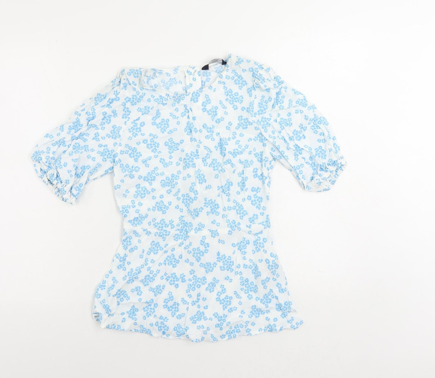 Marks and Spencer Womens White Floral Viscose Basic Blouse Size 6 Round Neck