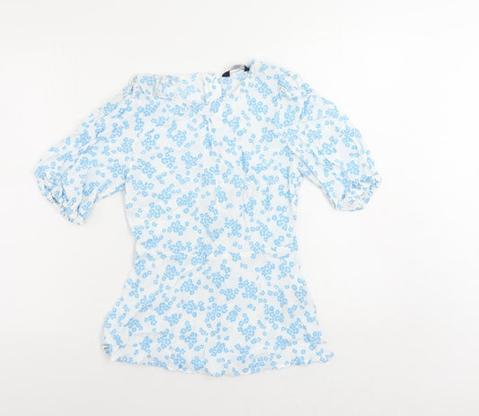 Marks and Spencer Womens White Floral Viscose Basic Blouse Size 6 Round Neck